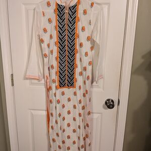 Floral Embroidered Long Kaftan Dress